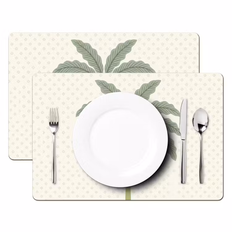 Placemat - 6 stuks - Boom - Bladeren - Groen - Decoratief - Beige — 2