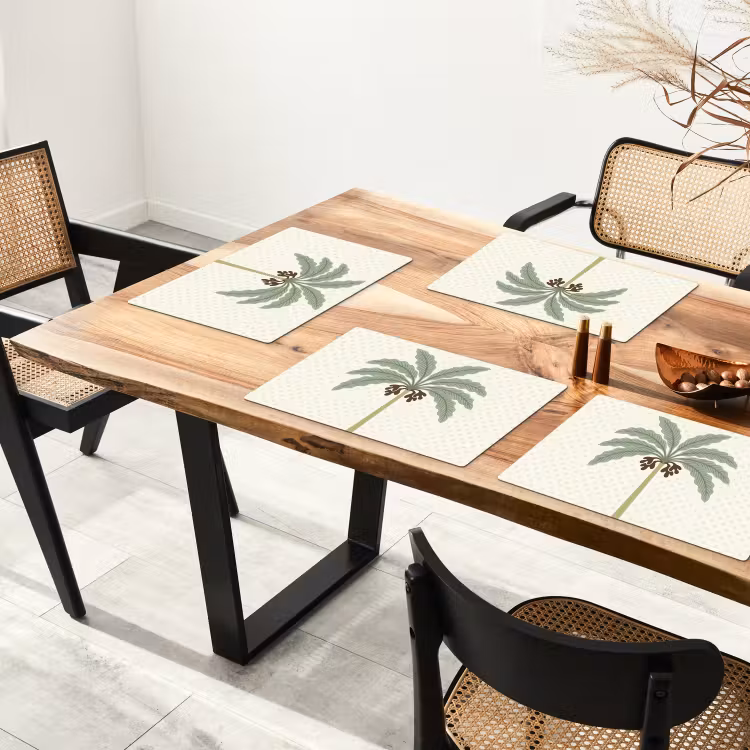 Placemat - 6 stuks - Boom - Bladeren - Groen - Decoratief - Beige — 5