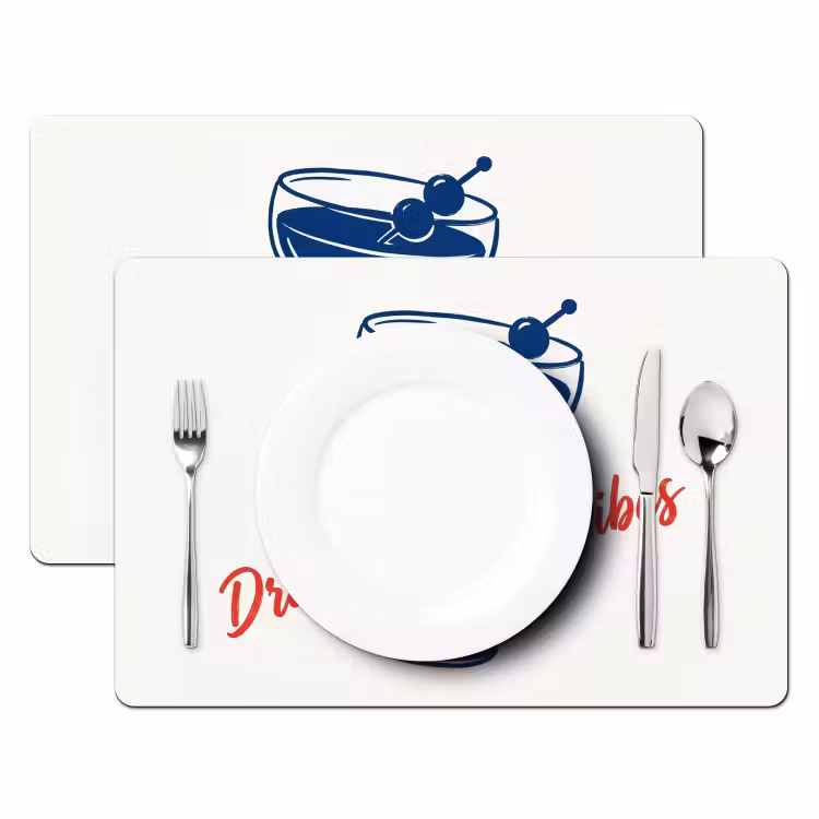 Placemat - 6 stuks - Cocktail - Glas - Illustratie - Blauw - Wit — 2