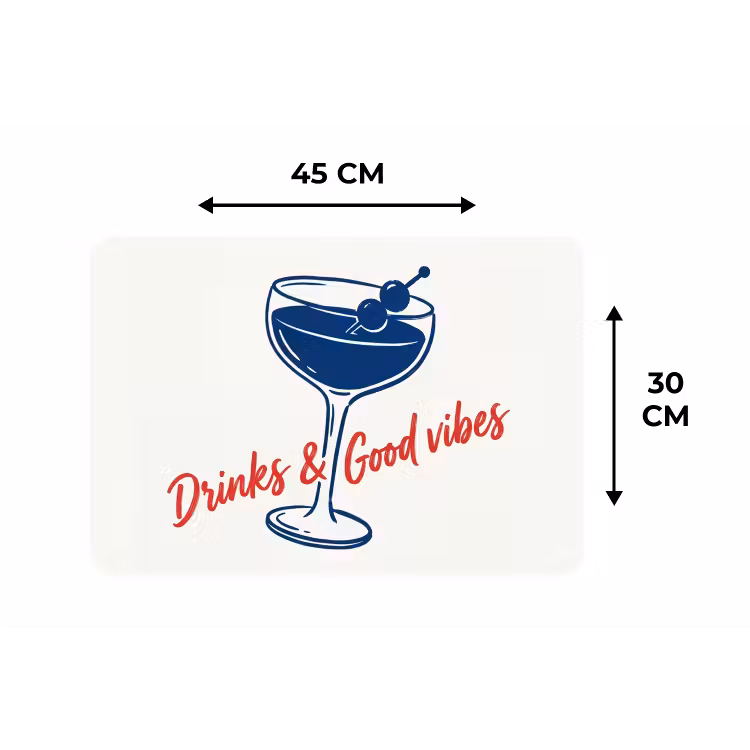 Placemat - 6 stuks - Cocktail - Glas - Illustratie - Blauw - Wit — 3