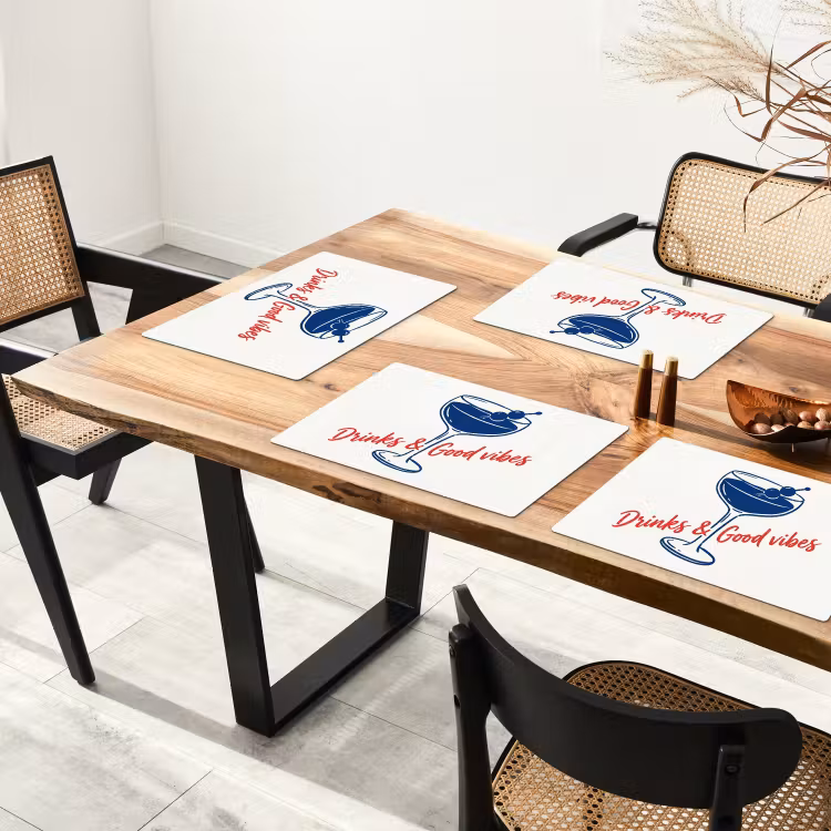 Placemat - 6 stuks - Cocktail - Glas - Illustratie - Blauw - Wit — 5