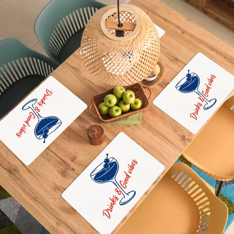 Placemat - 6 stuks - Cocktail - Glas - Illustratie - Blauw - Wit — 6