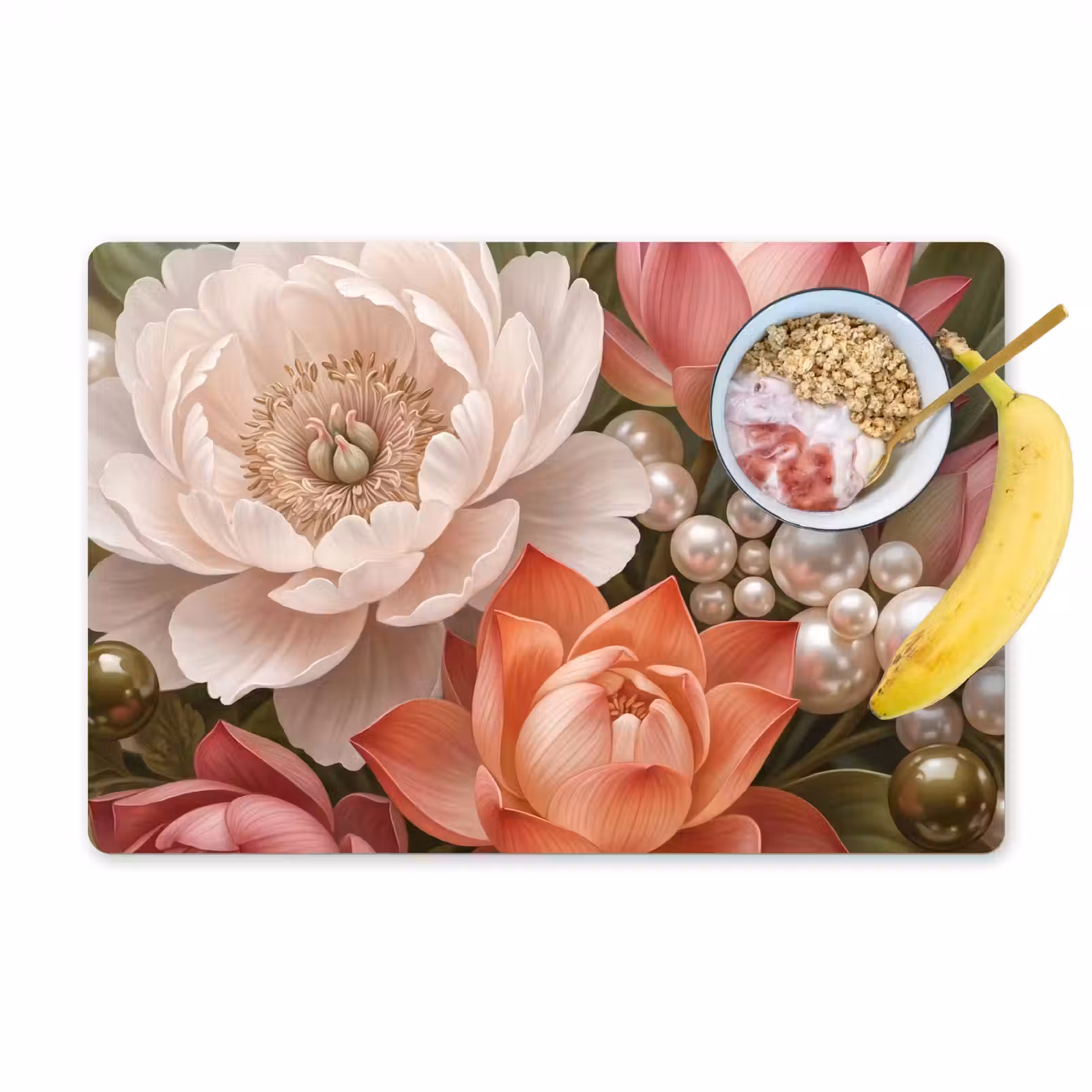 Placemat - 6 stuks - Bloemen - Parels - Elegant - Roze - Wit — 1