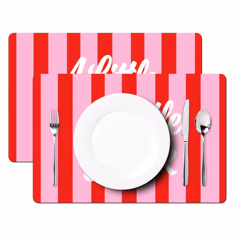 Placemat - 6 stuks - A Little Break - Strepen - Rood - Roze — 2