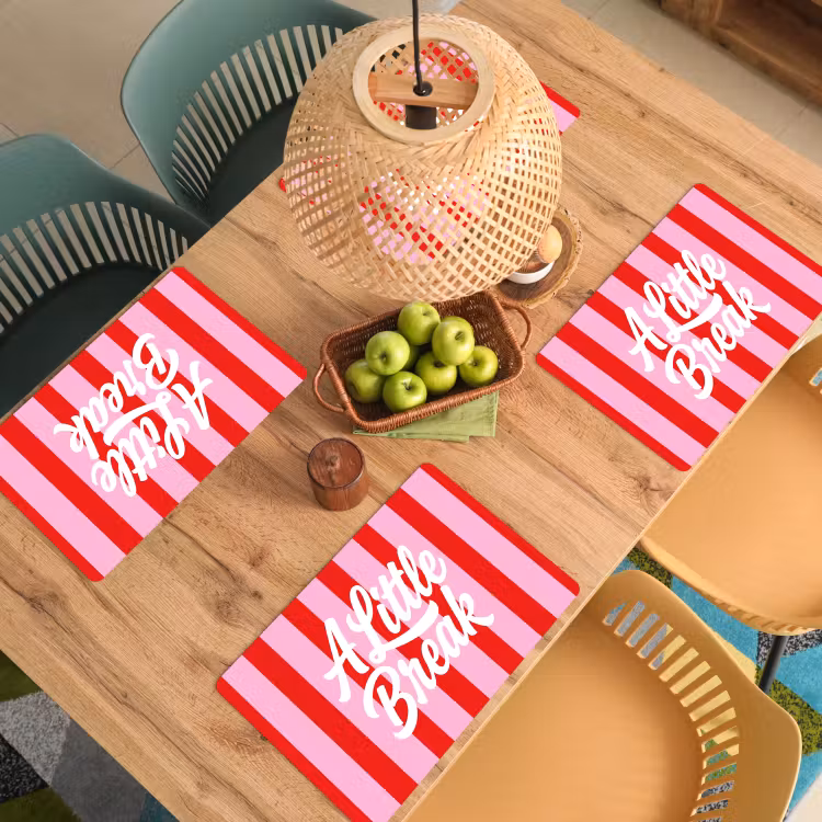 Placemat - 6 stuks - A Little Break - Strepen - Rood - Roze — 6