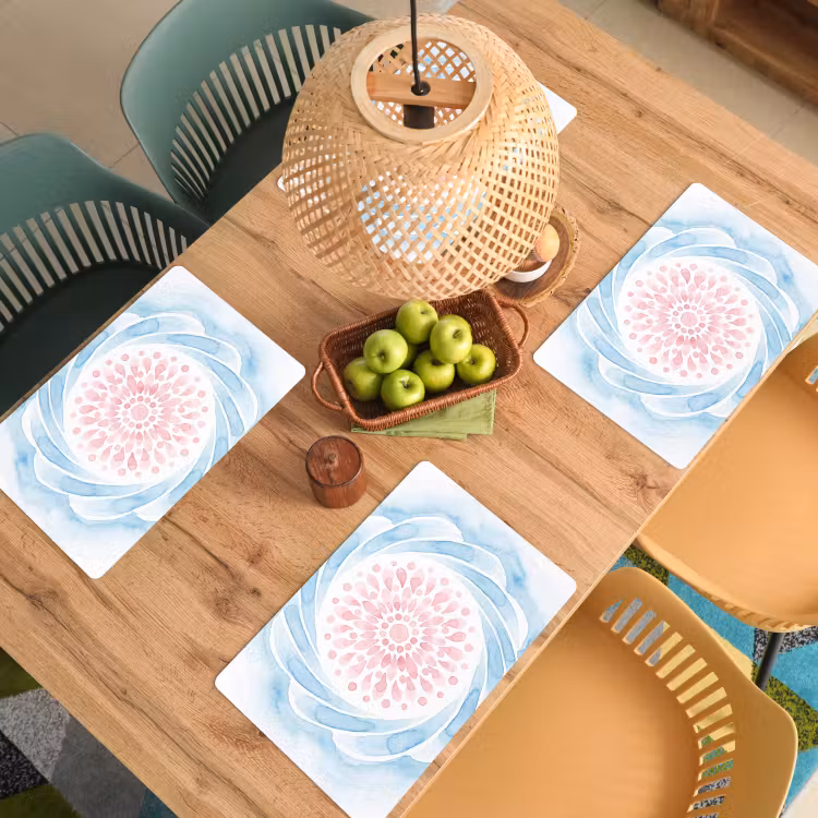 Placemat - 6 stuks - Abstract - Bloemvorm - Aquarel - Roze - Blauw — 6