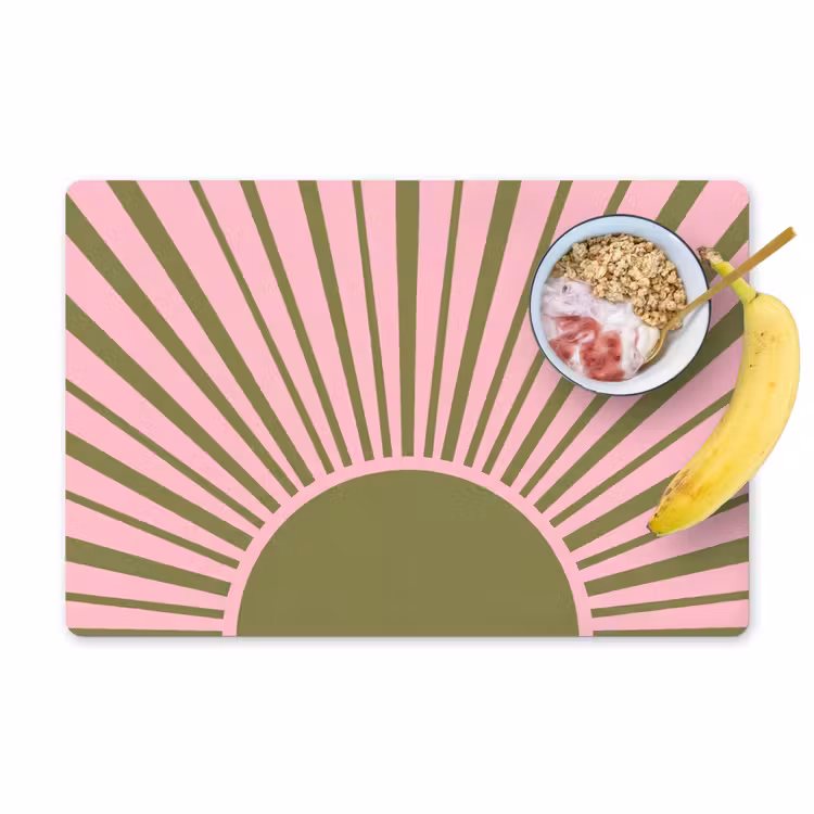 Placemat - 6 stuks - Abstract - Stralen - Grafisch - Roze - Groen — 1