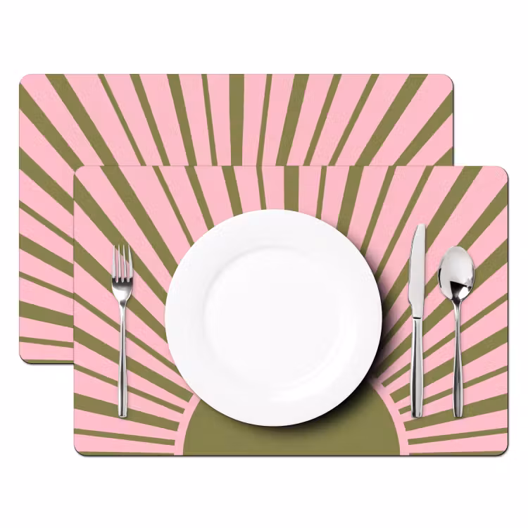 Placemat - 6 stuks - Abstract - Stralen - Grafisch - Roze - Groen — 2