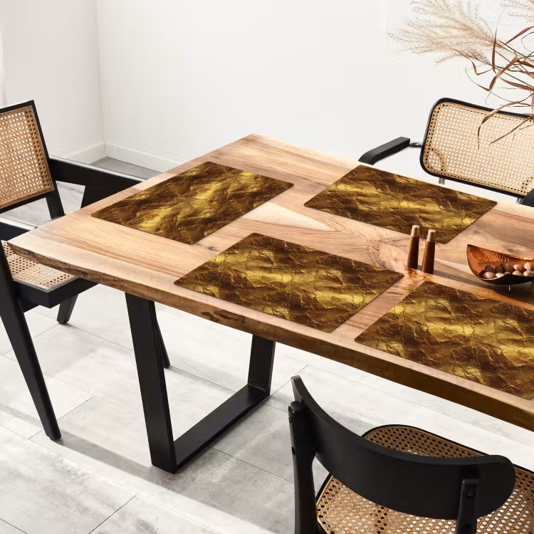 Placemat - 6 stuks - Bladgoud - Textuur - Goud — 5