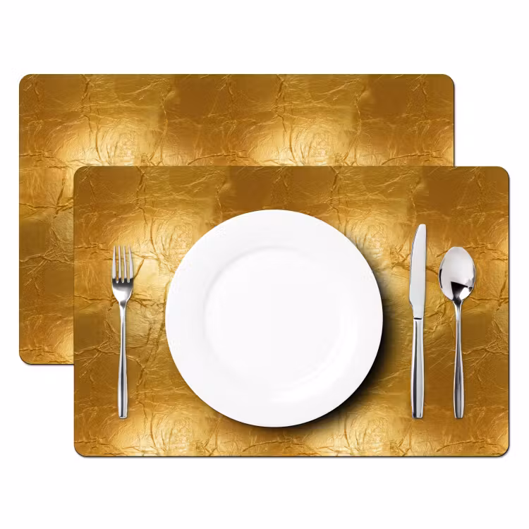 Placemat - 6 stuks - Bladgoud - Vintage - Textuur - Warm Goud — 2