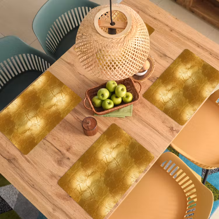 Placemat - 6 stuks - Bladgoud - Vintage - Textuur - Warm Goud — 6