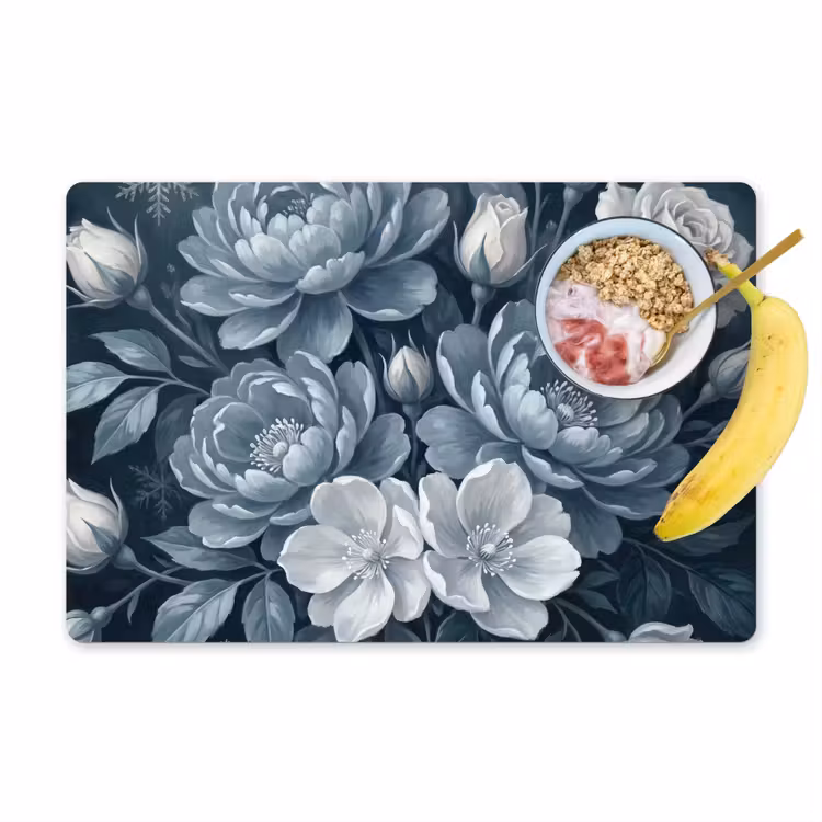 Placemat - 6 stuks - Bloemen - Boeket - Winter - Abstract - Blauw — 1