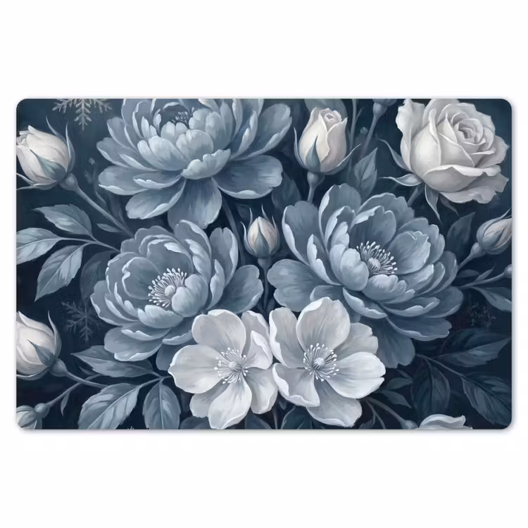 Placemat - 6 stuks - Bloemen - Boeket - Winter - Abstract - Blauw — 7