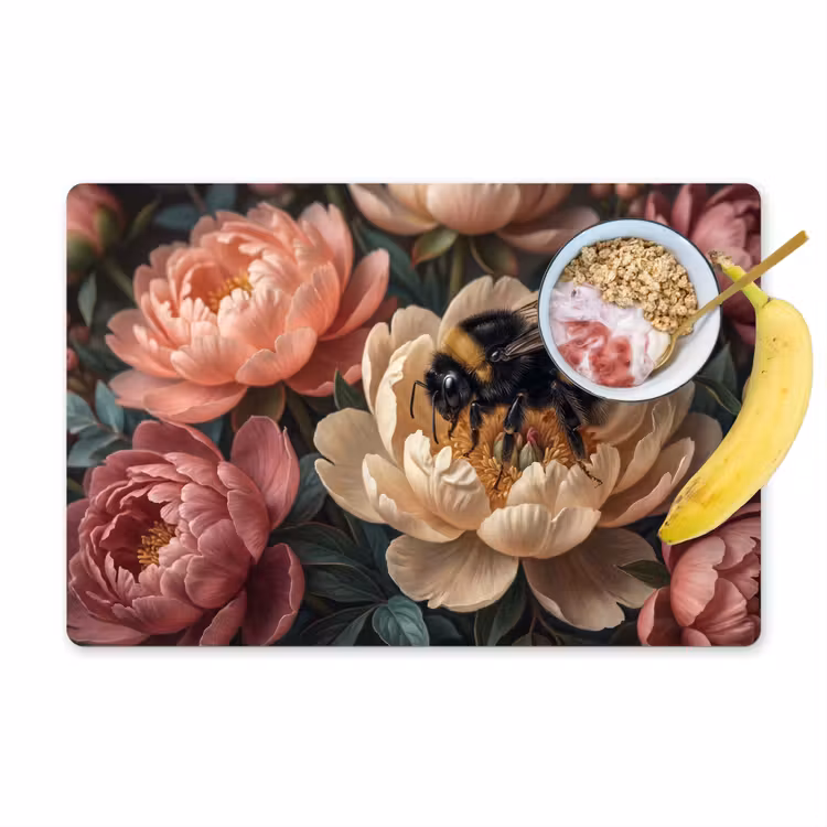 Placemat - 6 stuks - Bloemen - Insect - Natuur - Roze — 1