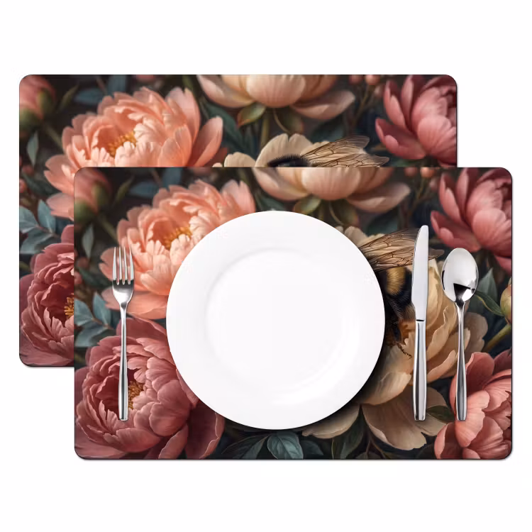 Placemat - 6 stuks - Bloemen - Insect - Natuur - Roze — 2