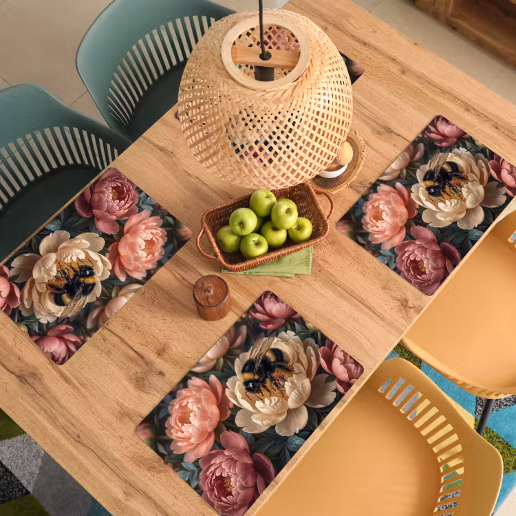 Placemat - 6 stuks - Bloemen - Insect - Natuur - Roze — 6