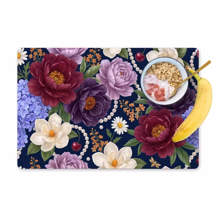 Placemat - 6 stuks - Bloemen - Parels - Decoratie - Modern - Blauw — 1