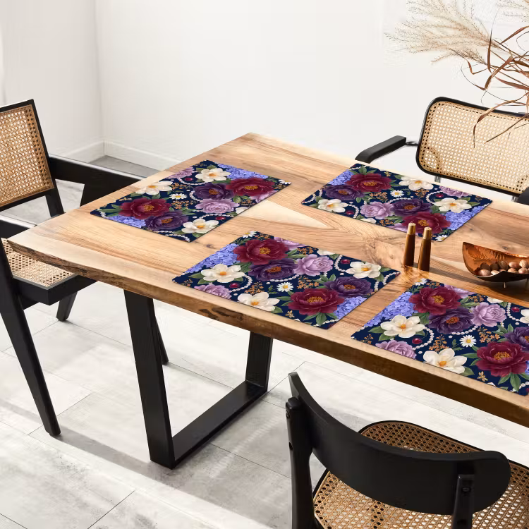 Placemat - 6 stuks - Bloemen - Parels - Decoratie - Modern - Blauw — 5