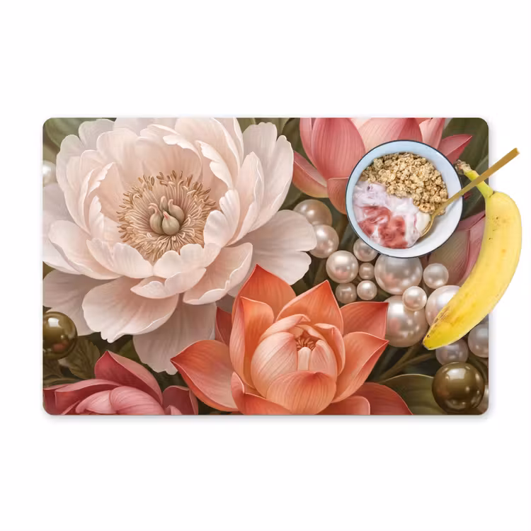 Placemat - 6 stuks - Bloemen - Parels - Elegant - Roze - Wit — 1