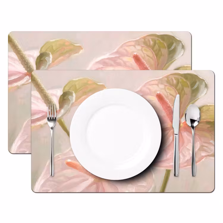 Placemat - 6 stuks - Bloemen - Pastel - Abstract - Natuur - Groen — 2
