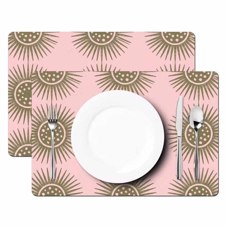 Placemat - 6 stuks - Bloemen - Patroon - Abstract - Roze - Groen — 2