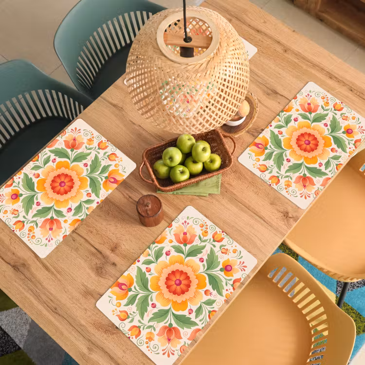Placemat - 6 stuks - Bloemen - Patroon - Decoratief - Oranje — 6