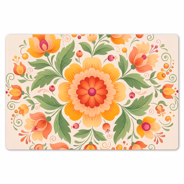 Placemat - 6 stuks - Bloemen - Patroon - Decoratief - Oranje — 7