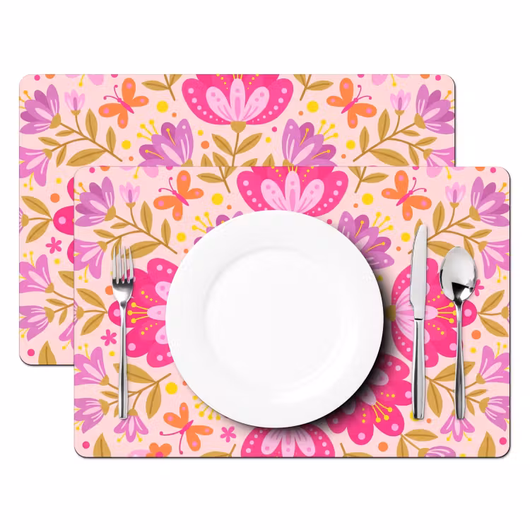 Placemat - 6 stuks - Bloemen - Patroon - Natuur - Abstract - Roze — 2