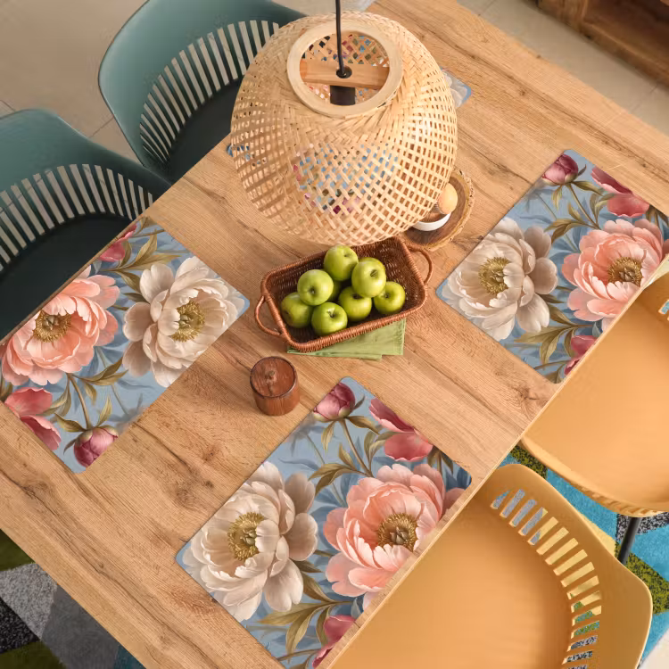 Placemat - 6 stuks - Bloemen - Roze - Beige - Modern - Natuur — 6