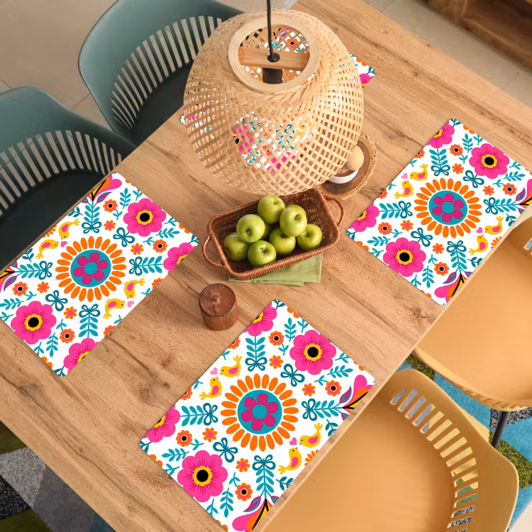 Placemat - 6 stuks - Bloemen - Vogel - Patroon - Kleurrijk - Modern — 6