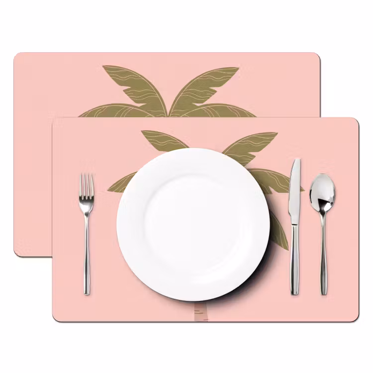 Placemat - 6 stuks - Boom - Palm - Natuur - Illustratie - Roze — 2