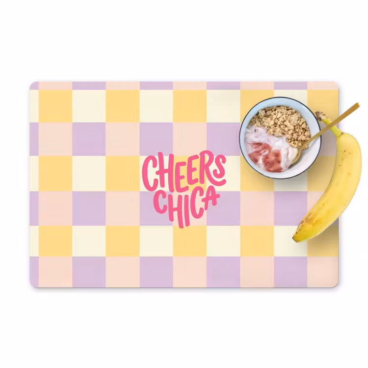 Placemat - 6 stuks - Cheers Chica - Ruitjes - Lila - Geel — 1