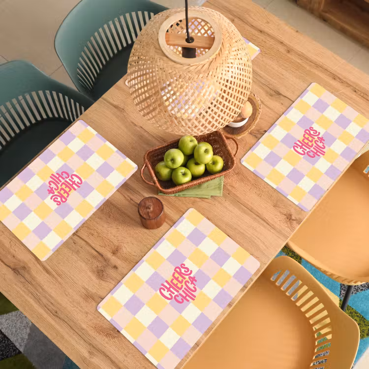 Placemat - 6 stuks - Cheers Chica - Ruitjes - Lila - Geel — 6