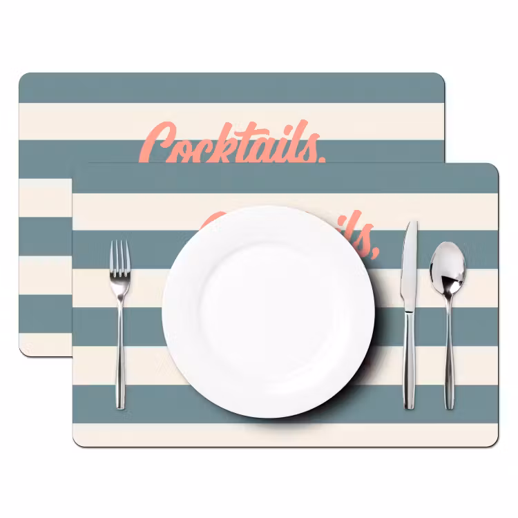 Placemat - 6 stuks - Cocktails - Strepen - Blauw - Koraal — 2
