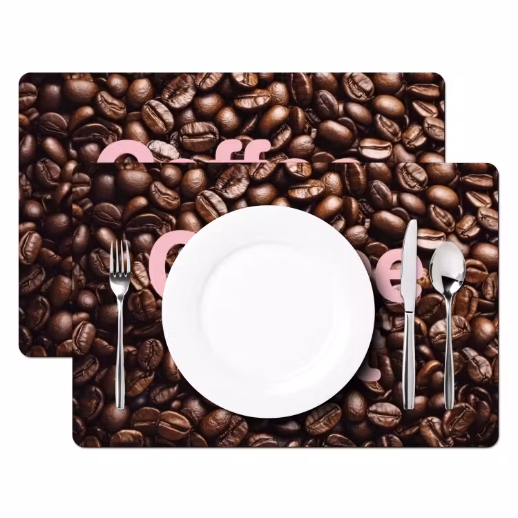 Placemat - 6 stuks - Coffee First - Koffiebonen - Roze — 2