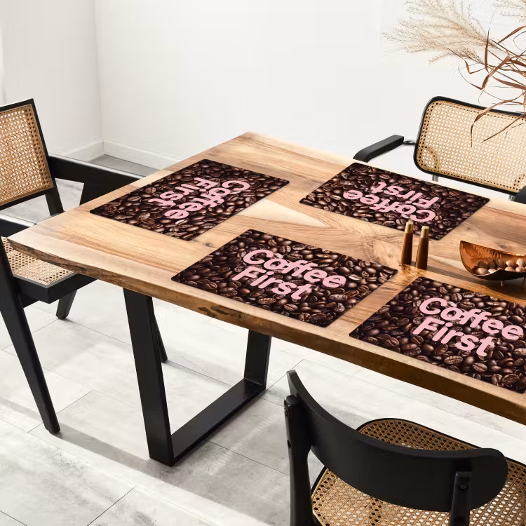 Placemat - 6 stuks - Coffee First - Koffiebonen - Roze — 5