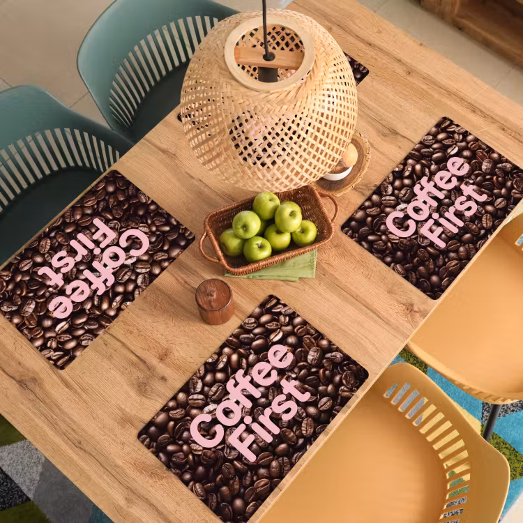Placemat - 6 stuks - Coffee First - Koffiebonen - Roze — 6