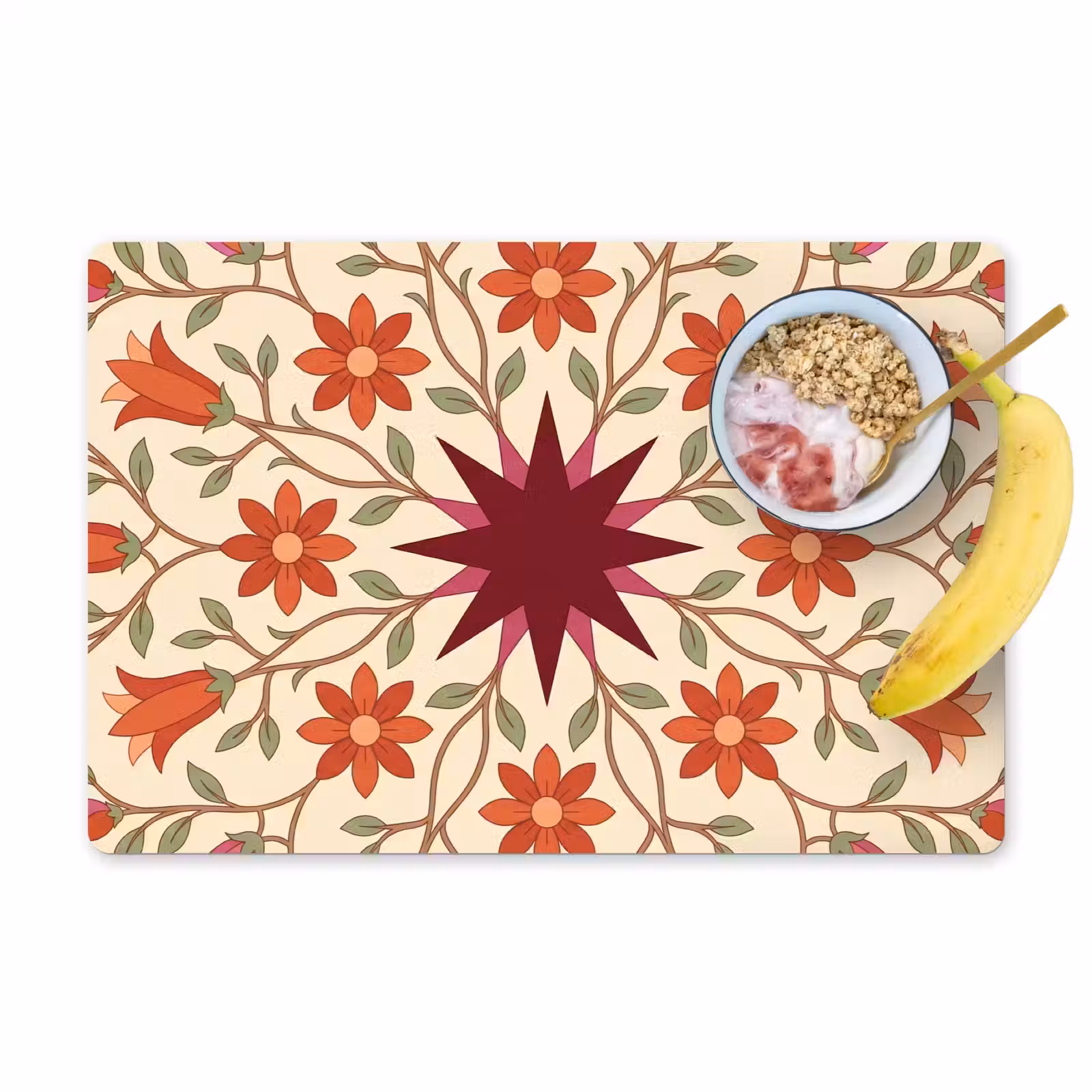 Placemat - 6 stuks - Bloemen - Mandala - Decoratief - Rood — 1