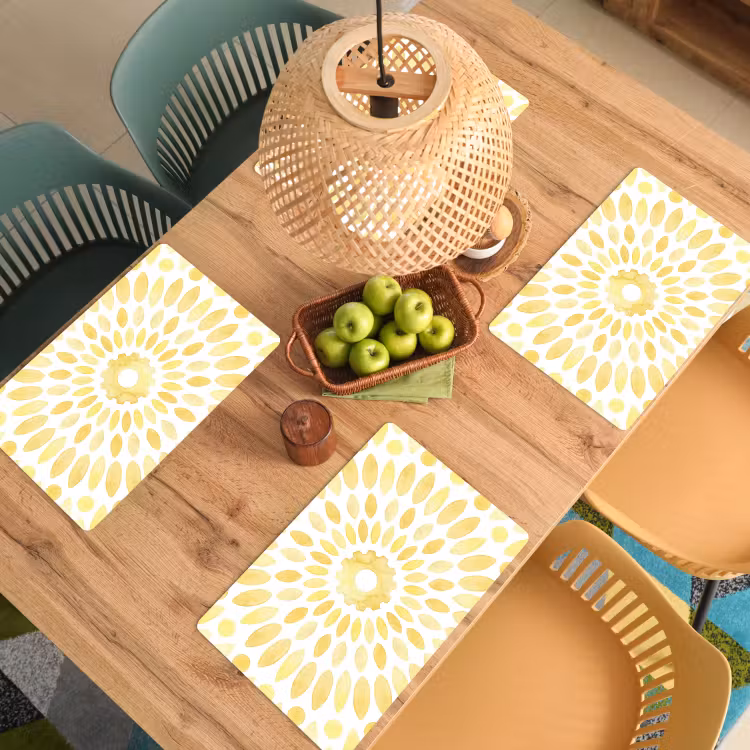 Placemat - 6 stuks - Abstract - Geometrisch - Stralend - Geel — 6