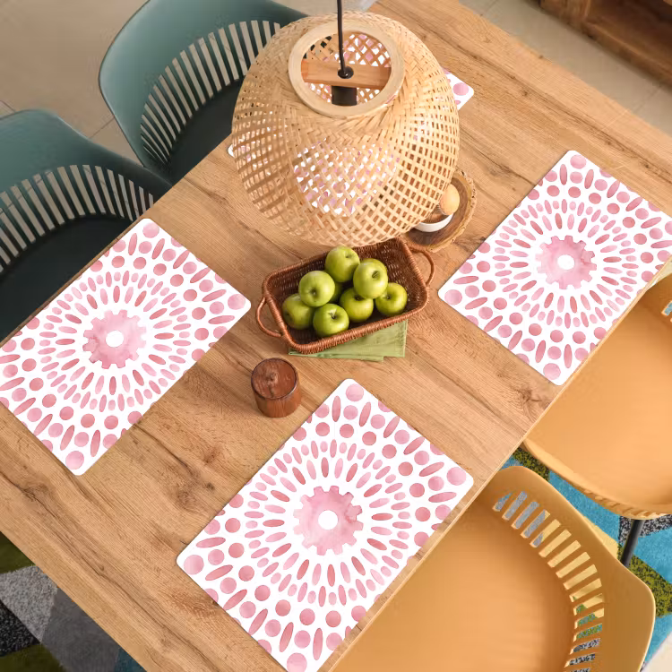 Placemat - 6 stuks - Abstract - Vormen - Patroon - Aquarel - Roze — 6
