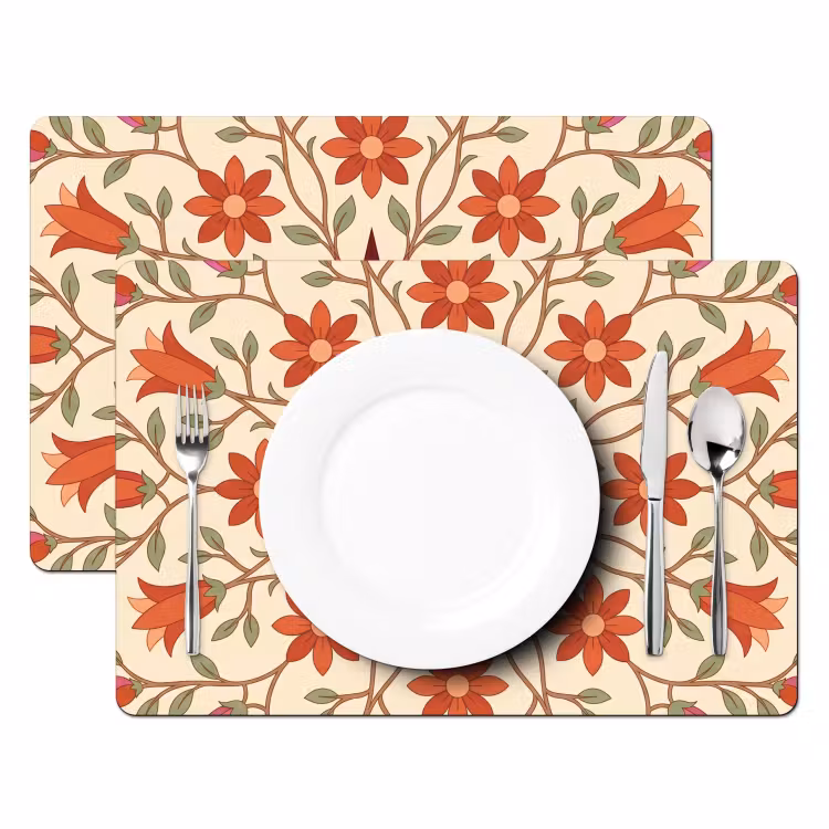 Placemat - 6 stuks - Bloemen - Mandala - Decoratief - Rood — 2