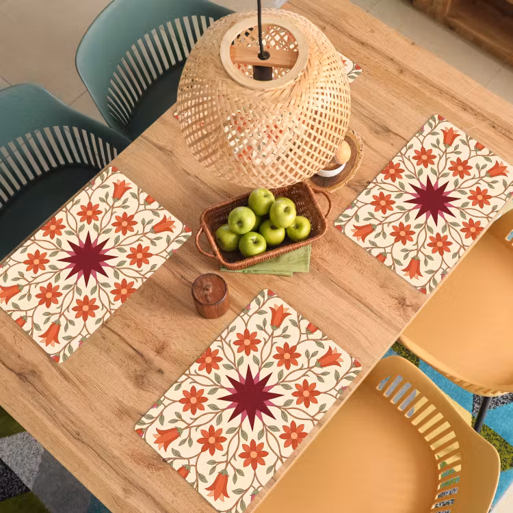 Placemat - 6 stuks - Bloemen - Mandala - Decoratief - Rood — 6