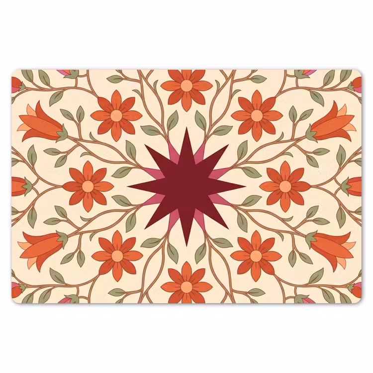 Placemat - 6 stuks - Bloemen - Mandala - Decoratief - Rood — 7