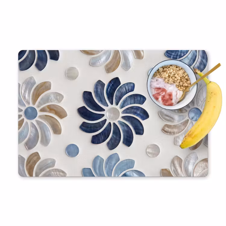 Placemat - 6 stuks - Bloemen - Parelmoer - Abstract - Patroon - Blauw — 1