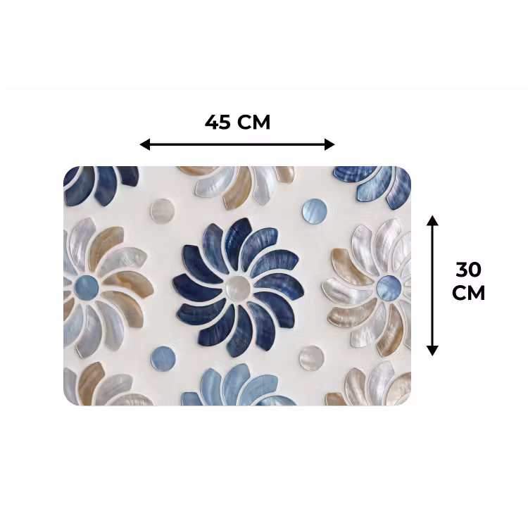 Placemat - 6 stuks - Bloemen - Parelmoer - Abstract - Patroon - Blauw — 3