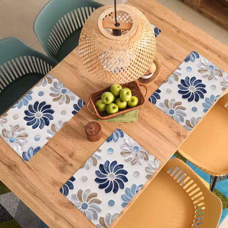 Placemat - 6 stuks - Bloemen - Parelmoer - Abstract - Patroon - Blauw — 6