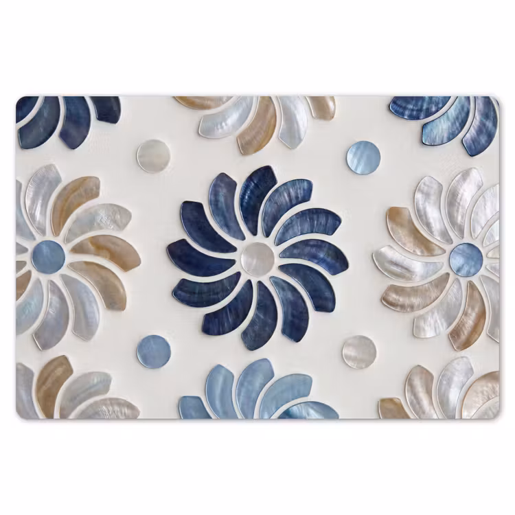 Placemat - 6 stuks - Bloemen - Parelmoer - Abstract - Patroon - Blauw — 7