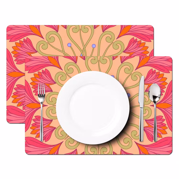 Placemat - 6 stuks - Bloemen - Patroon - Abstract - Roze - Decoratief — 2