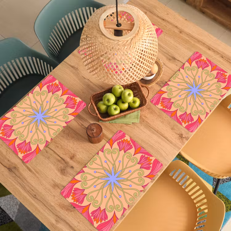 Placemat - 6 stuks - Bloemen - Patroon - Abstract - Roze - Decoratief — 6