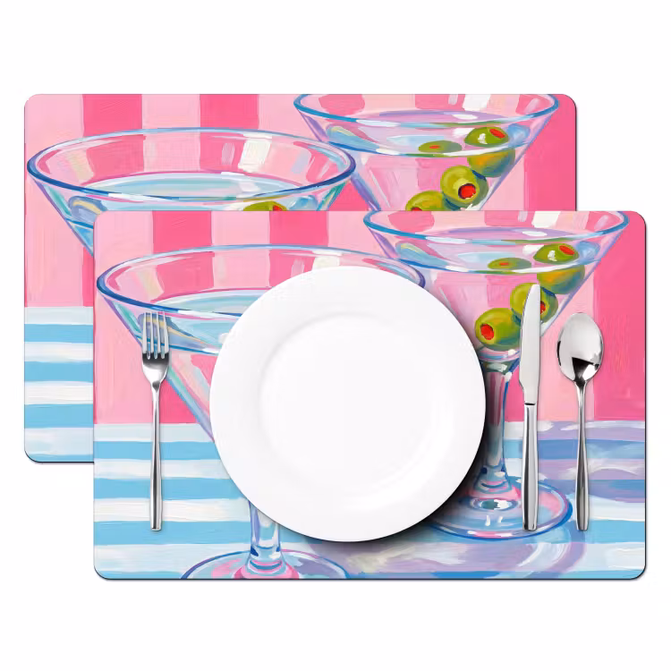 Placemat - 6 stuks - Cocktail - Olijven - Kunst - Modern - Roze — 2